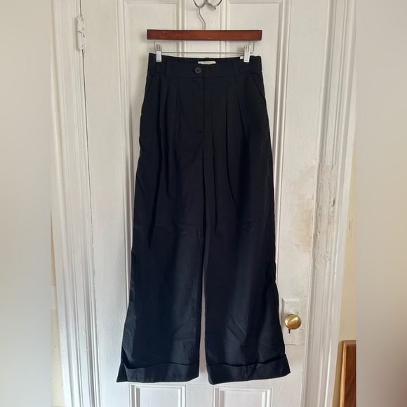 NWT Abercrombie & Fitch Womens Black Cotton Wide Leg Dress Pants Size Small - Picture 1 of 7